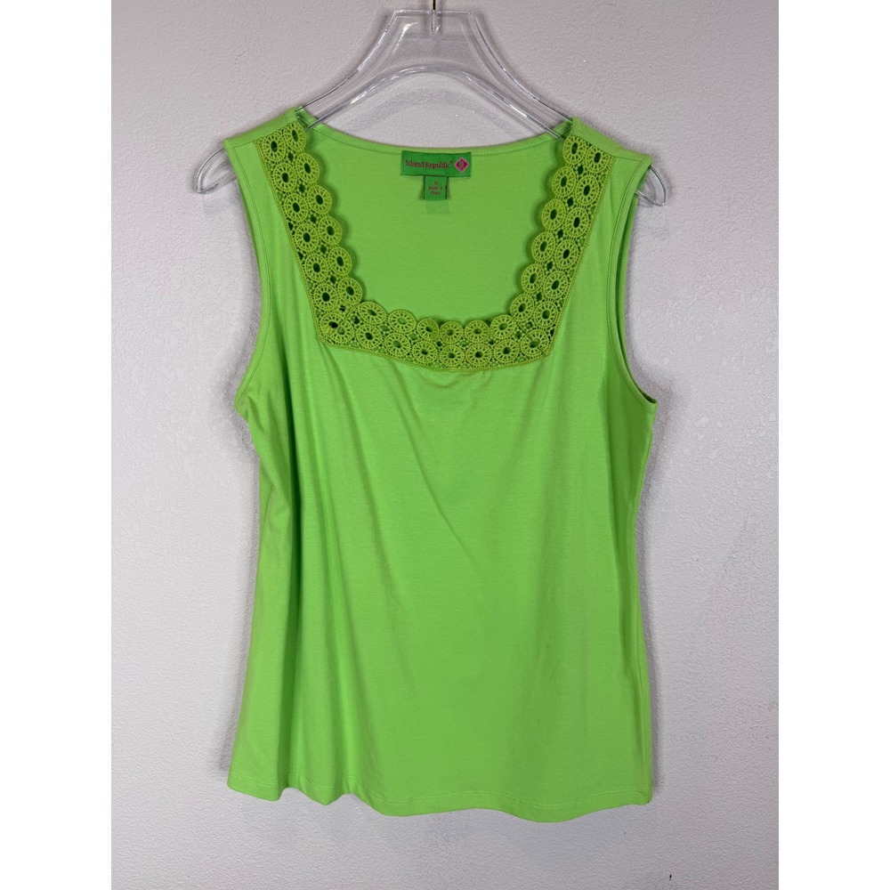 Island Republic Lime Green Crochet Trim Square Neck Tank Top Sleeveless Small